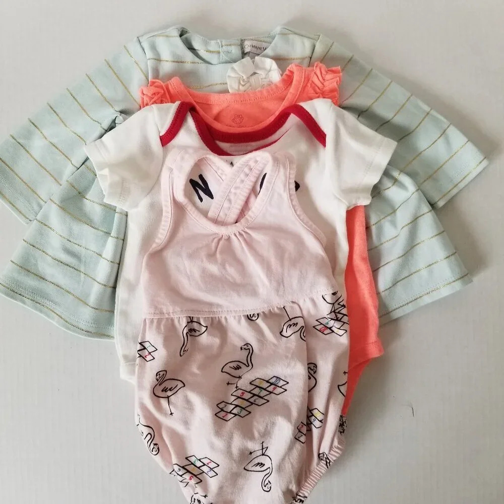 Kids Little Girl Bundle Onesie Dress Romper 0-3 Months 3-6 Months 4 pieces